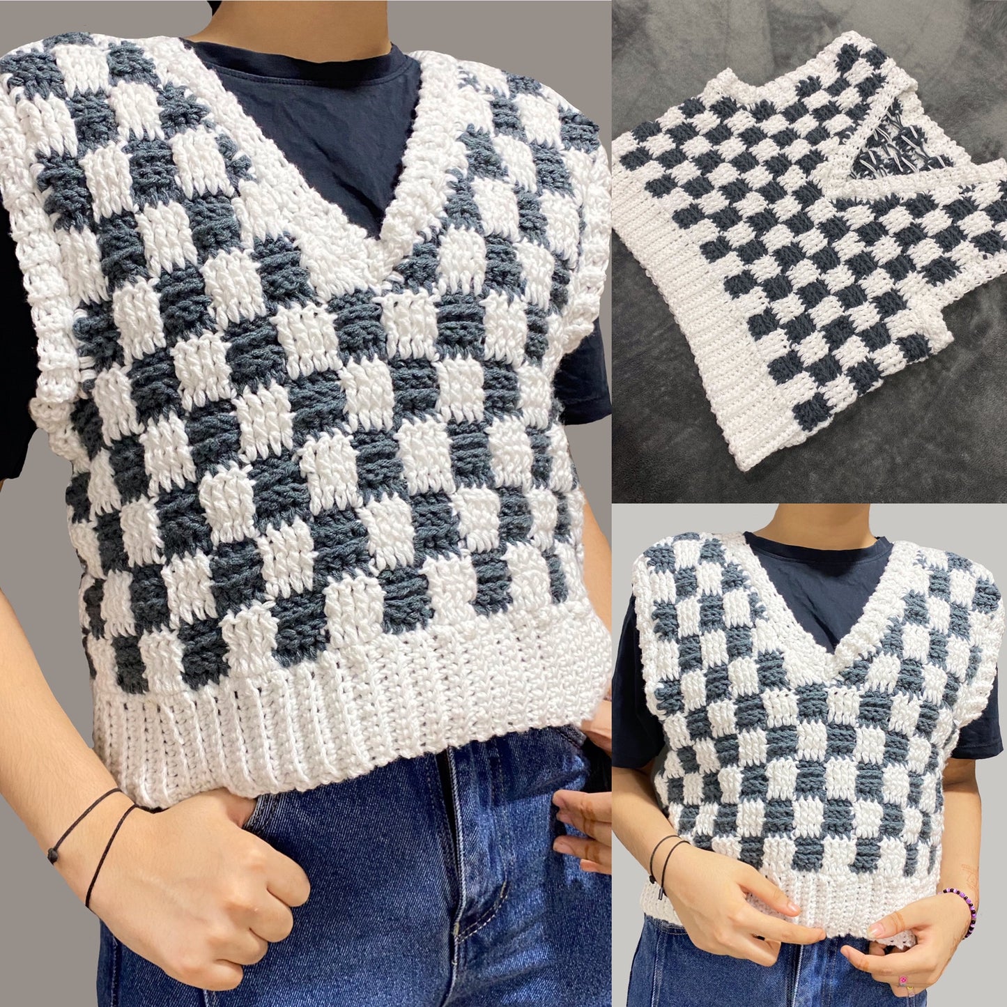 pattern: check me out sweater vest