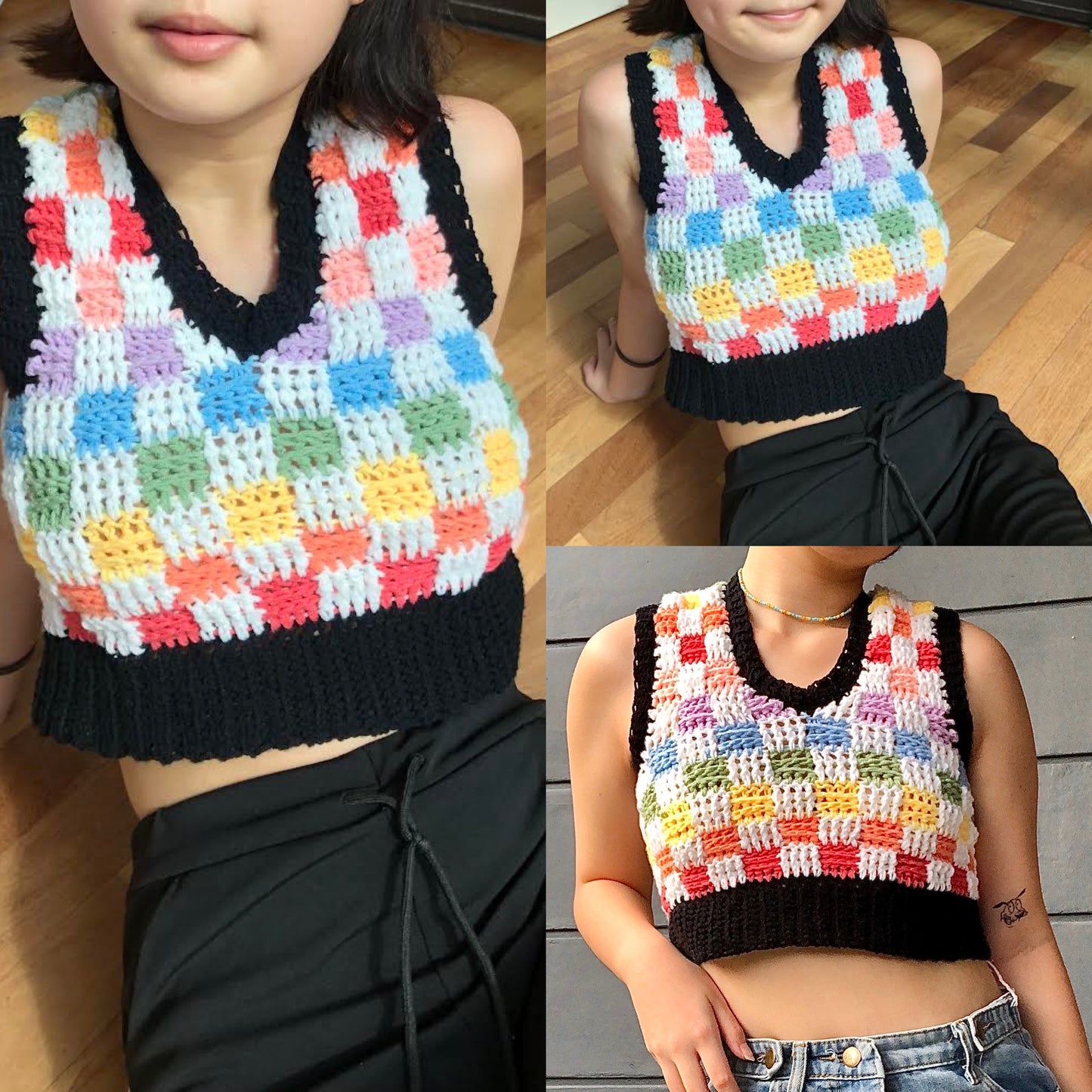 pattern: check me out sweater vest