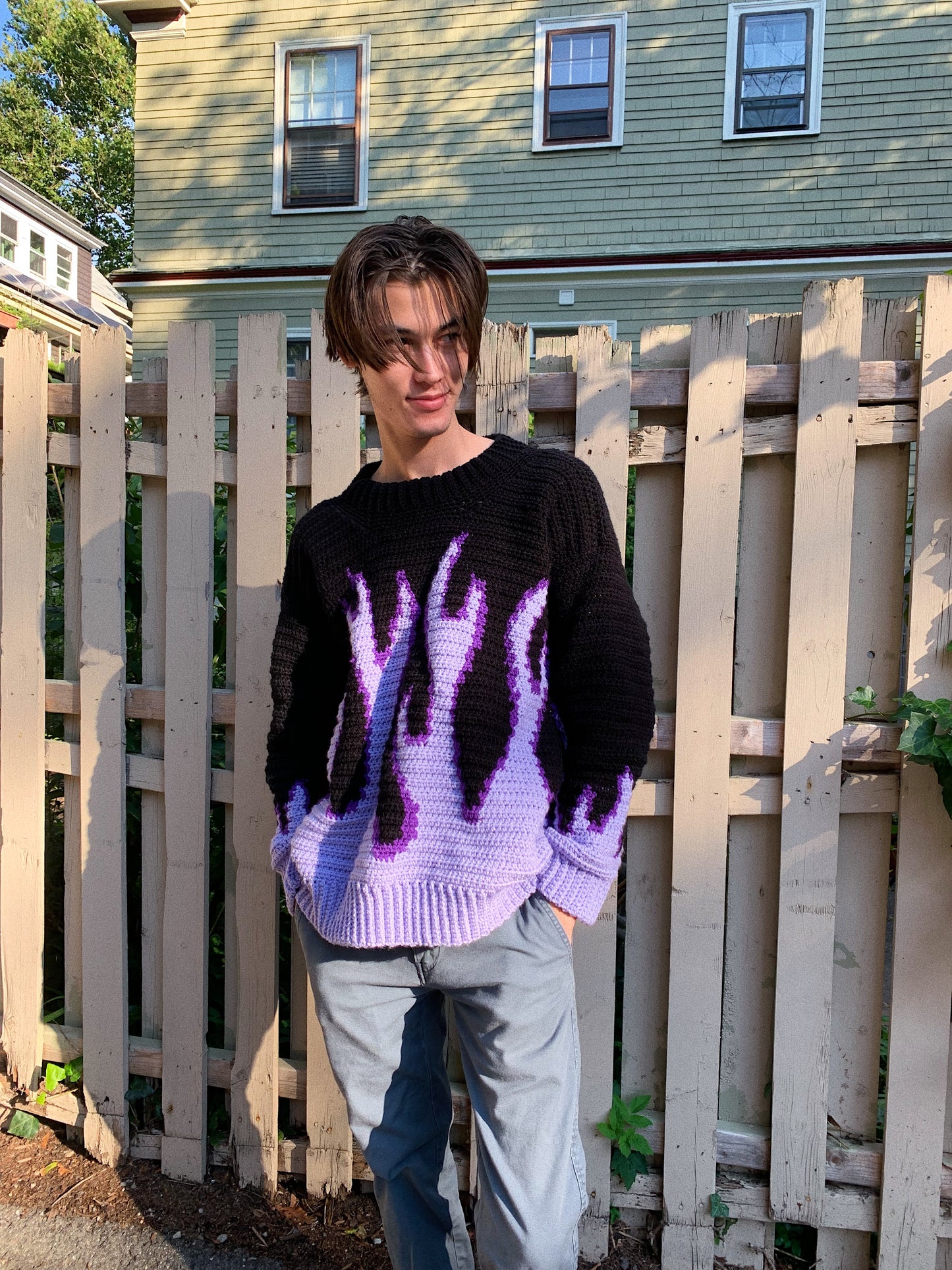 pattern: on fire sweater