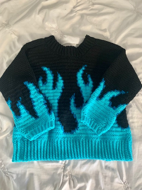 pattern: on fire sweater