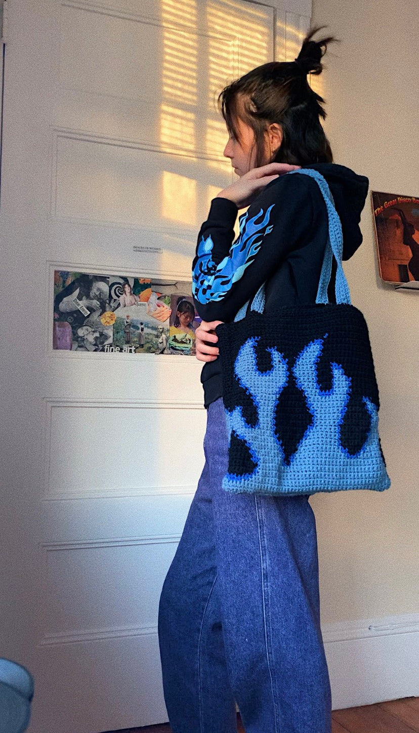 pattern: on fire tote bag